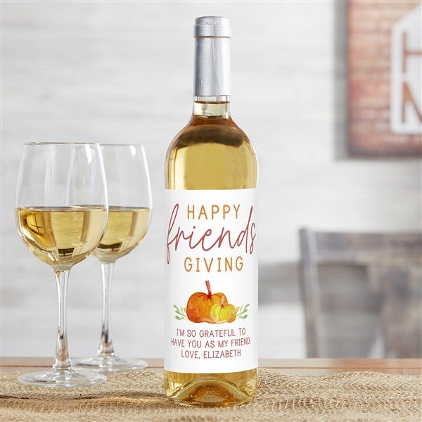 Friendsgiving Personalized Thanksgiving Wine Bottle Label  - 41724