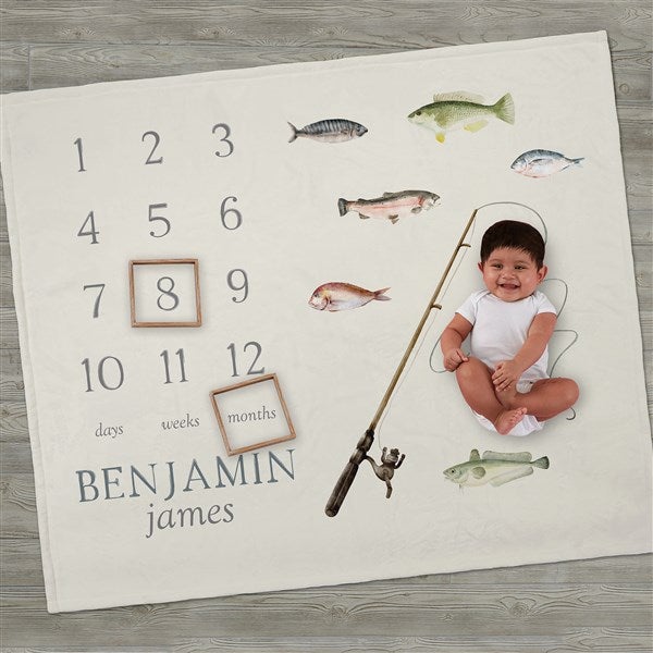 Gone Fishing Personalized Milestone Fleece Blanket