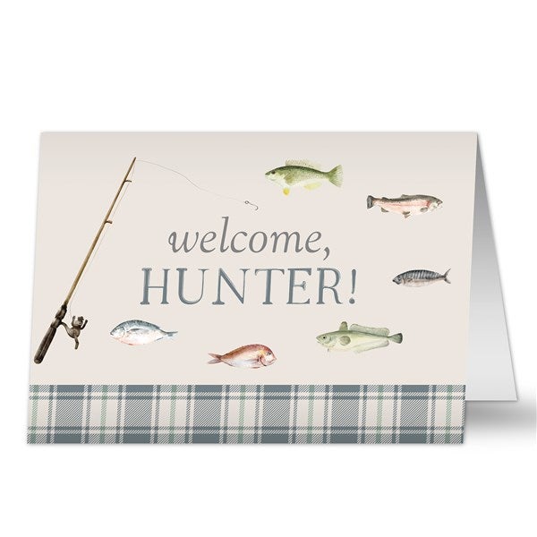 Gone Fishing Personalized Baby Greeting Card - 41774
