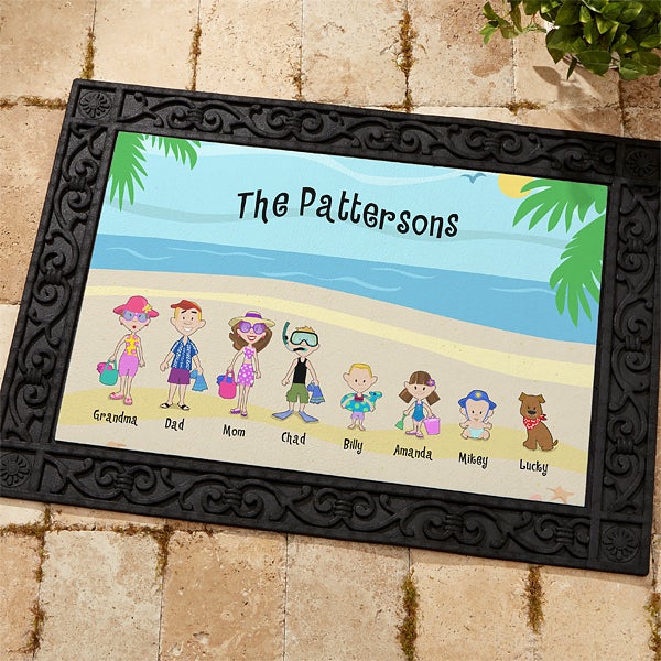 Personalized Beach Vacation Family Doormat With Rubber Back For