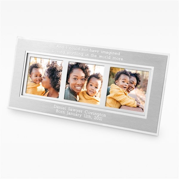 Engraved New Baby Flat Iron Three Picture Frame - 41898