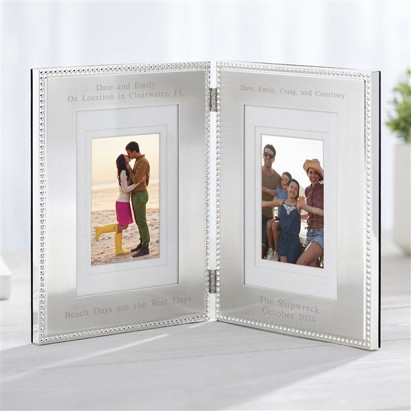 Engraved Beaded Double Picture Frame