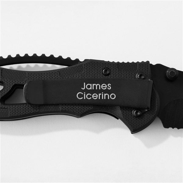 Engraved Matte Black Stealth Pocket Knife