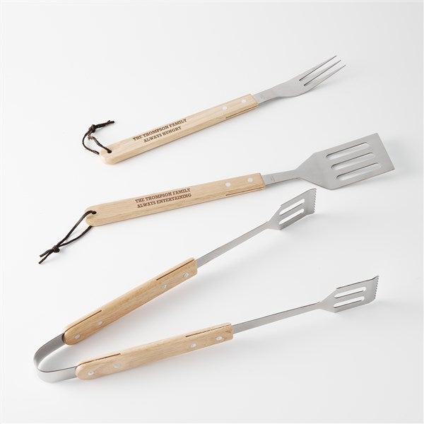 Engraved Family 3 Piece Wood BBQ Set  - 42008