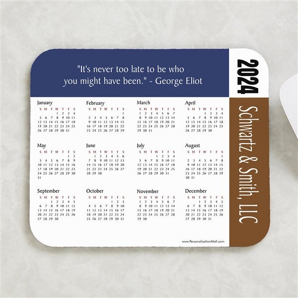 Personalized Calendar Grey Border Mouse Pad with Custom Quote - 4231