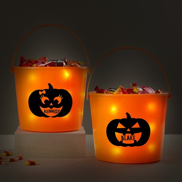 Jack-o&#39;-Lantern Personalized Halloween Light Up Treat Bucket - 42338