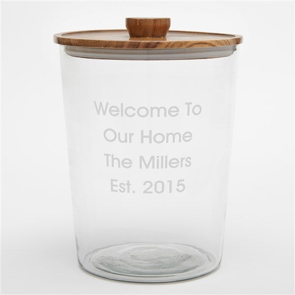 Etched Housewarming Glass Ice Bucket with Acacia Lid