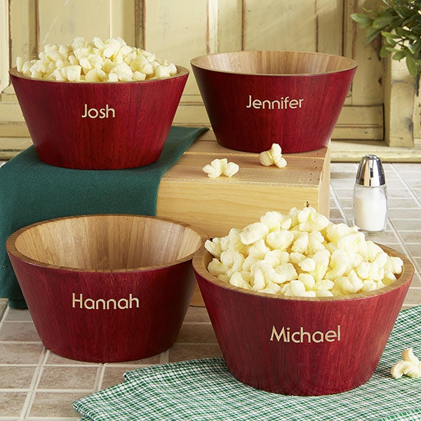 Hardwood Personalized Popcorn Bowl Set Large For The Home