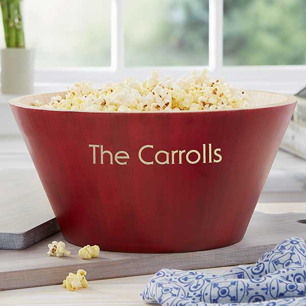 Hardwood Personalized Popcorn Bowl Set