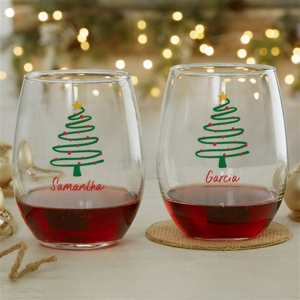 Abstract Christmas Tree Personalized Wine Glass Collection  - 42422