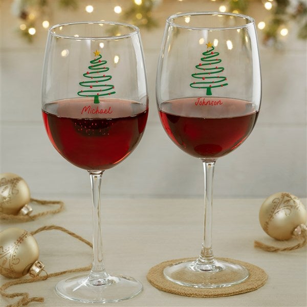 Abstract Christmas Tree Personalized Wine Glass Collection  - 42422