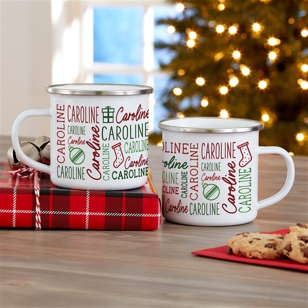 Personalized Holiday Repeating Name Enamel Mug - 42471