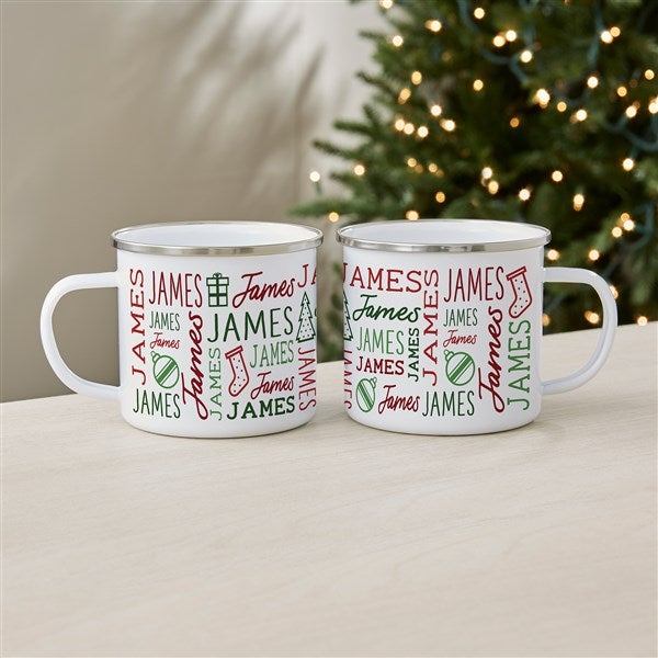 Personalized Holiday Repeating Name Enamel Mug - 42471