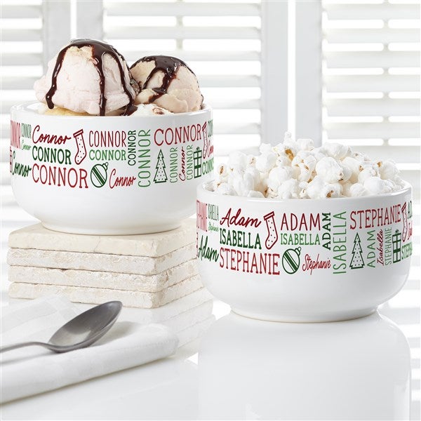 Holiday Repeating Name Personalized Snack Bowl  - 42472