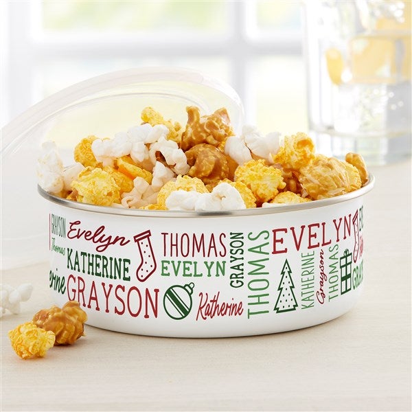 Holiday Repeating Name Personalized Enamel Bowl with Lid  - 42473