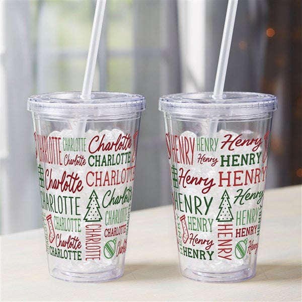 Holiday Repeating Name Personalized Insulated Acrylic Tumbler  - 42474