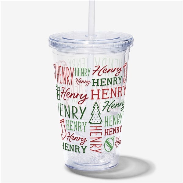 Holiday Repeating Name Personalized Insulated Acrylic Tumbler  - 42474