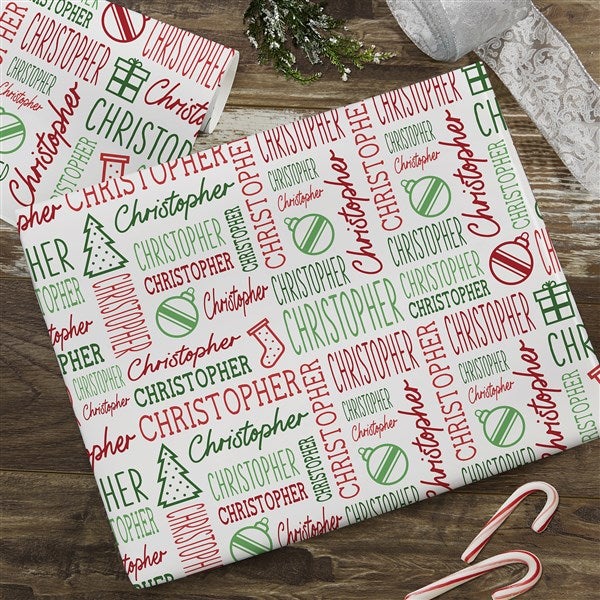 Holiday Repeating Name Personalized Wrapping Paper - 42476