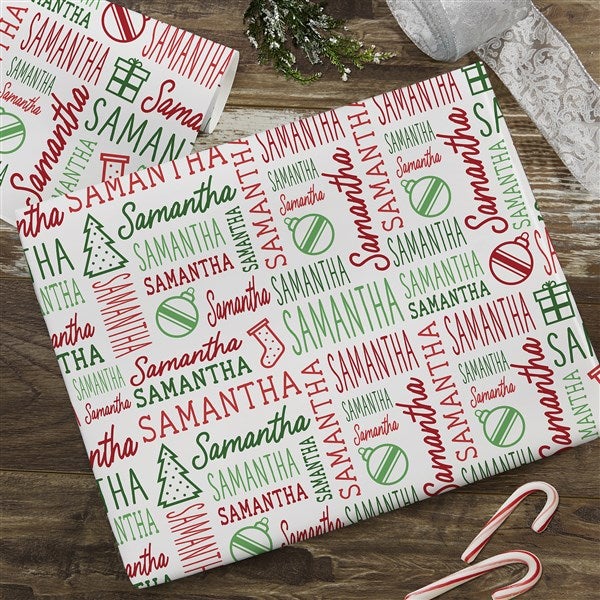 Holiday Repeating Name Personalized Wrapping Paper - 42476