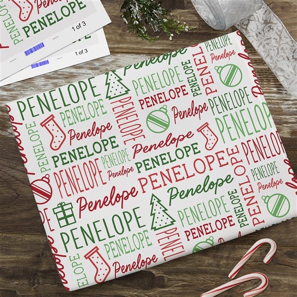 Holiday Repeating Name Personalized Wrapping Paper - 42476