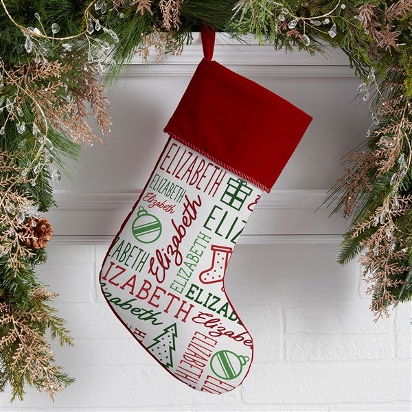 Holiday Repeating Name Personalized Christmas Stockings  - 42477