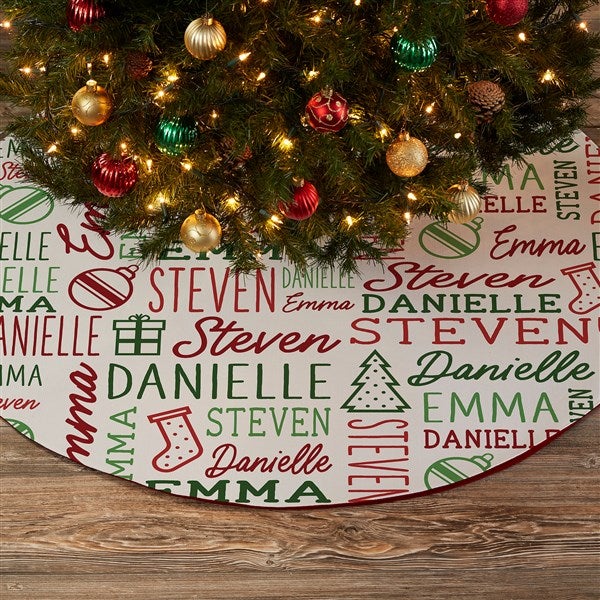 Holiday Repeating Name Personalized Christmas Tree Skirt  - 42479