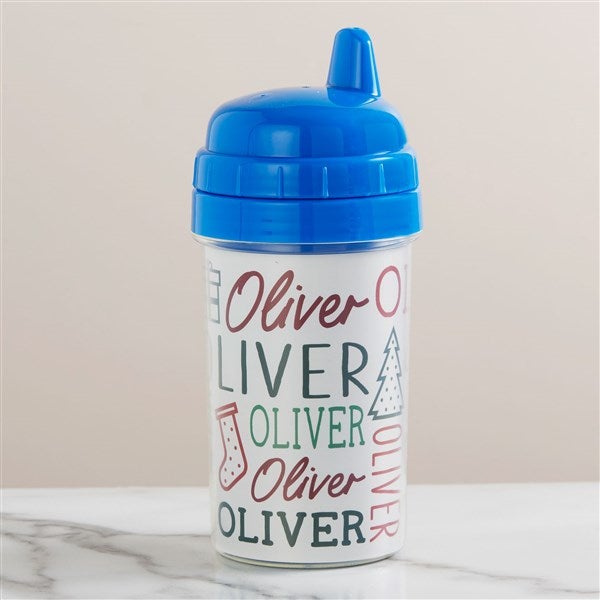 Holiday Repeating Name Personalized Toddler Sippy Cup  - 42481