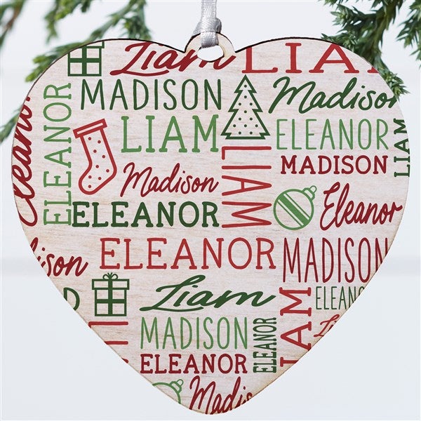 Holiday Repeating Name Personalized Heart Ornament - 42484
