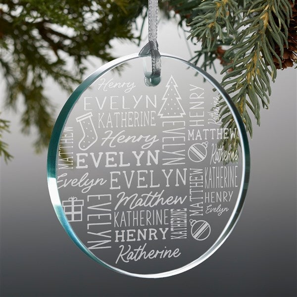 Holiday Repeating Name Personalized Glass Ornament - 42486