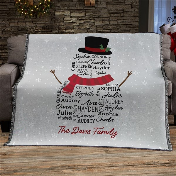 Snowman Repeating Name Personalized Christmas Blanket - 42489