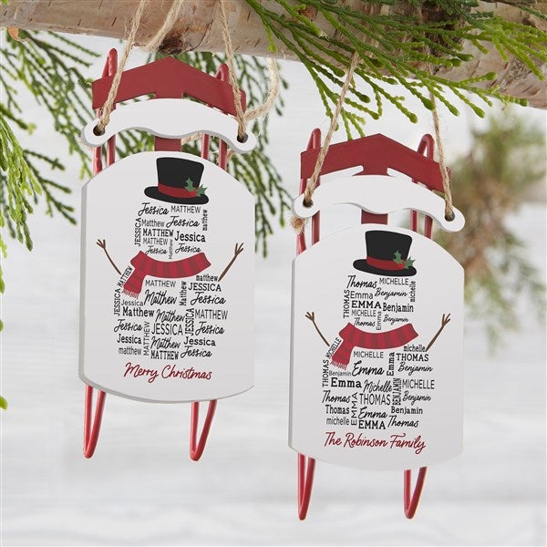 Snowman Repeating Name Personalized Vintage Sled Ornament  - 42497