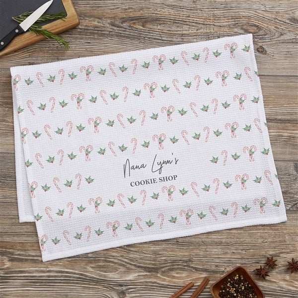 Candy Cane Kitchen Personalized Christmas Waffle Weave Towel - 42743