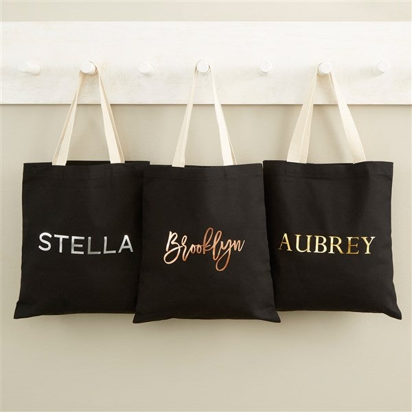 Metallic Foil Name Personalized Black Tote Bag  - 42916