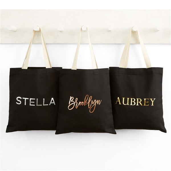 Metallic Foil Name Personalized Black Tote Bag  - 42916