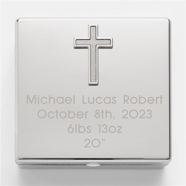 Engraved New Baby Cross Keepsake Box