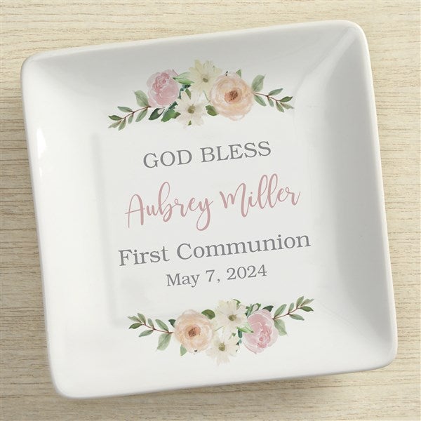 Floral First Communion Personalized Trinket Tray  - 42970