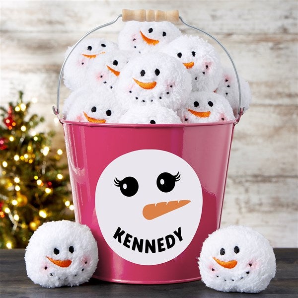 Smiling Snowman Personalized Snowball Fight Metal Bucket  - 42979