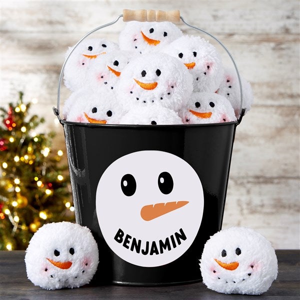 Smiling Snowman Personalized Snowball Fight Metal Bucket  - 42979