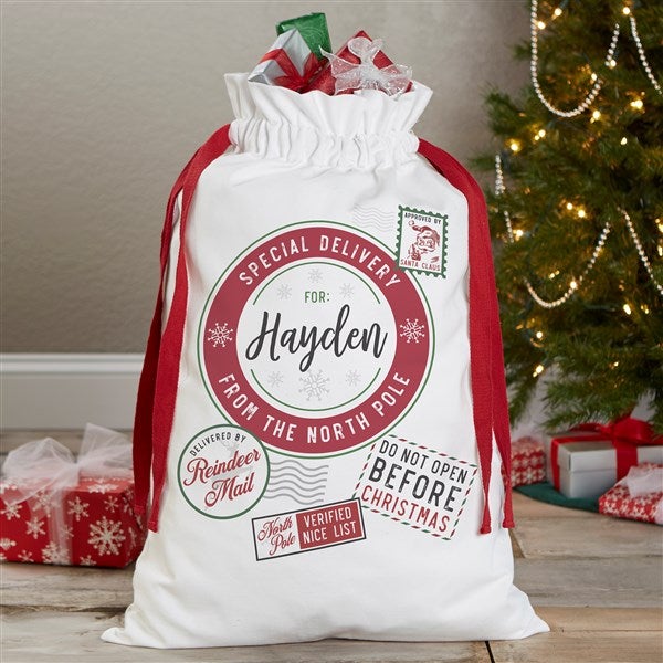 North Pole Delivery Personalized Canvas Drawstring Santa Sack - 42989