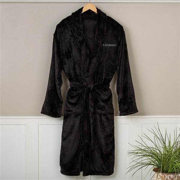 Romantic Date Embroidered Fleece Robe - Black