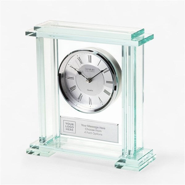 Corporate Engraved Jade Glass Desk Clock  - 43011