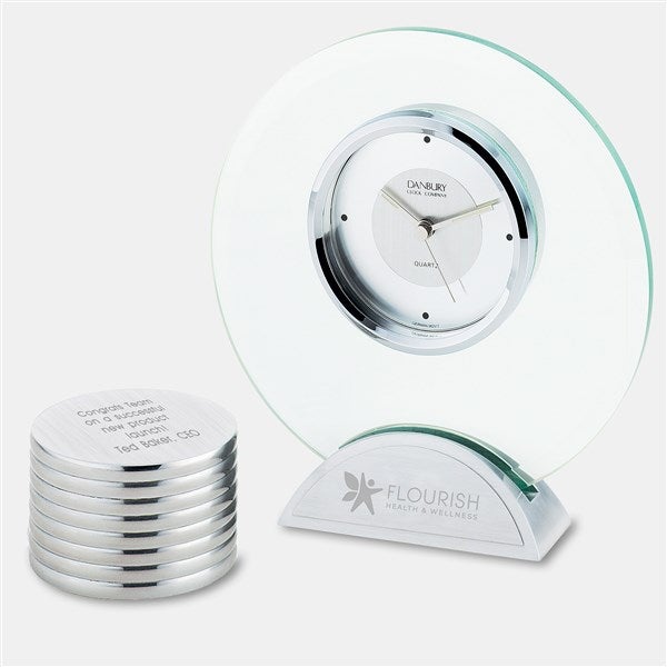 Corporate Engraved Round Clock and Paperweight Set  - 43014