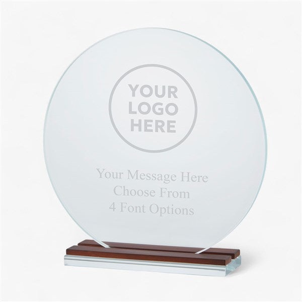 Personalzied Logo Office Round Glass and Wood Award  - 43026