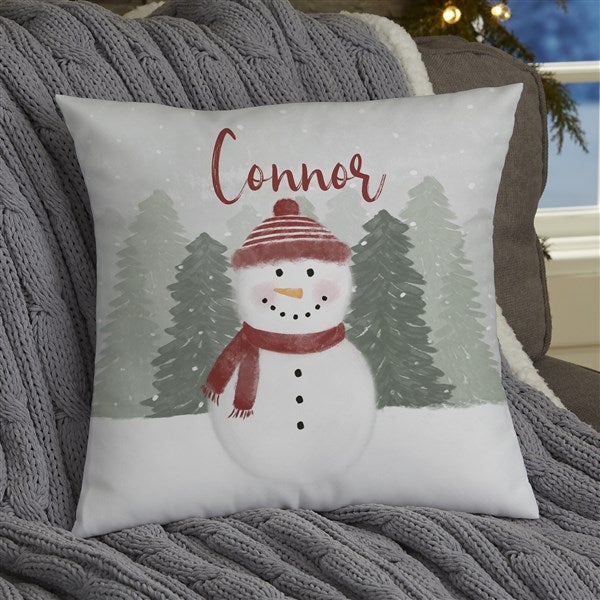 Watercolor Snowman Personalized Throw Pillow - 43083