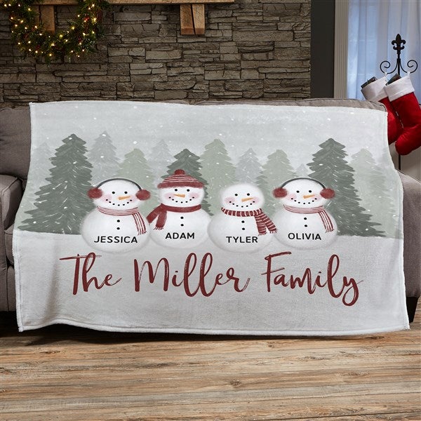 Watercolor Snowman Personalized Holiday Blanket - 43085