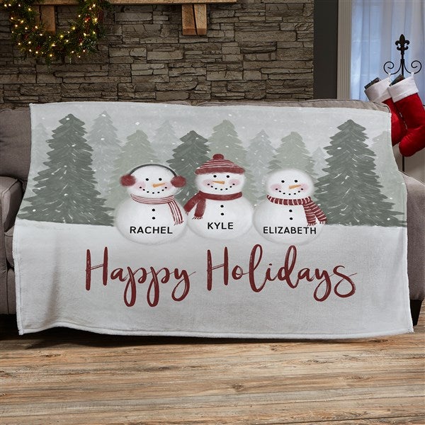 Watercolor Snowman Personalized Holiday Blanket - 43085