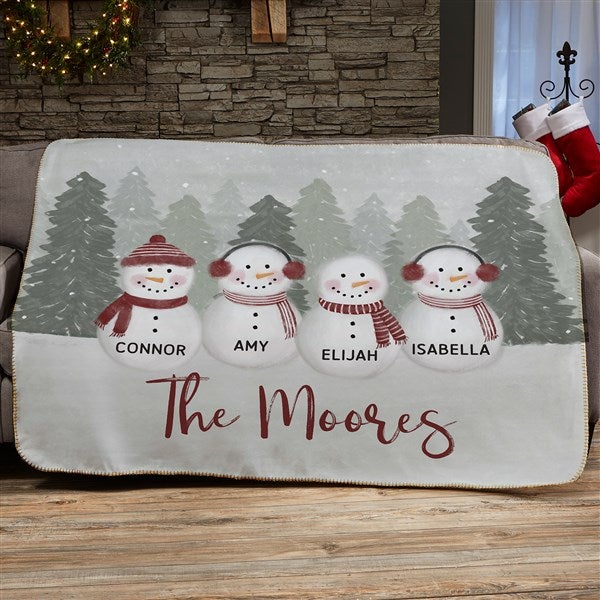 Watercolor Snowman Personalized Holiday Blanket - 43085