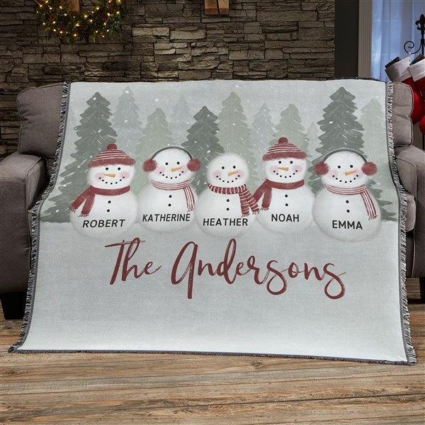 Watercolor Snowman Personalized Holiday Blanket - 43085