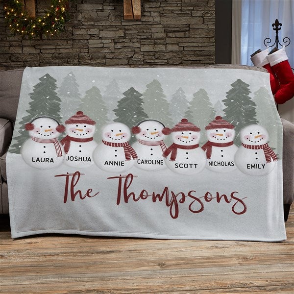 Watercolor Snowman Personalized Holiday Blanket - 43085