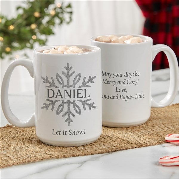 Silver and Gold Snowflakes Personalized Coffee Mugs - 43094